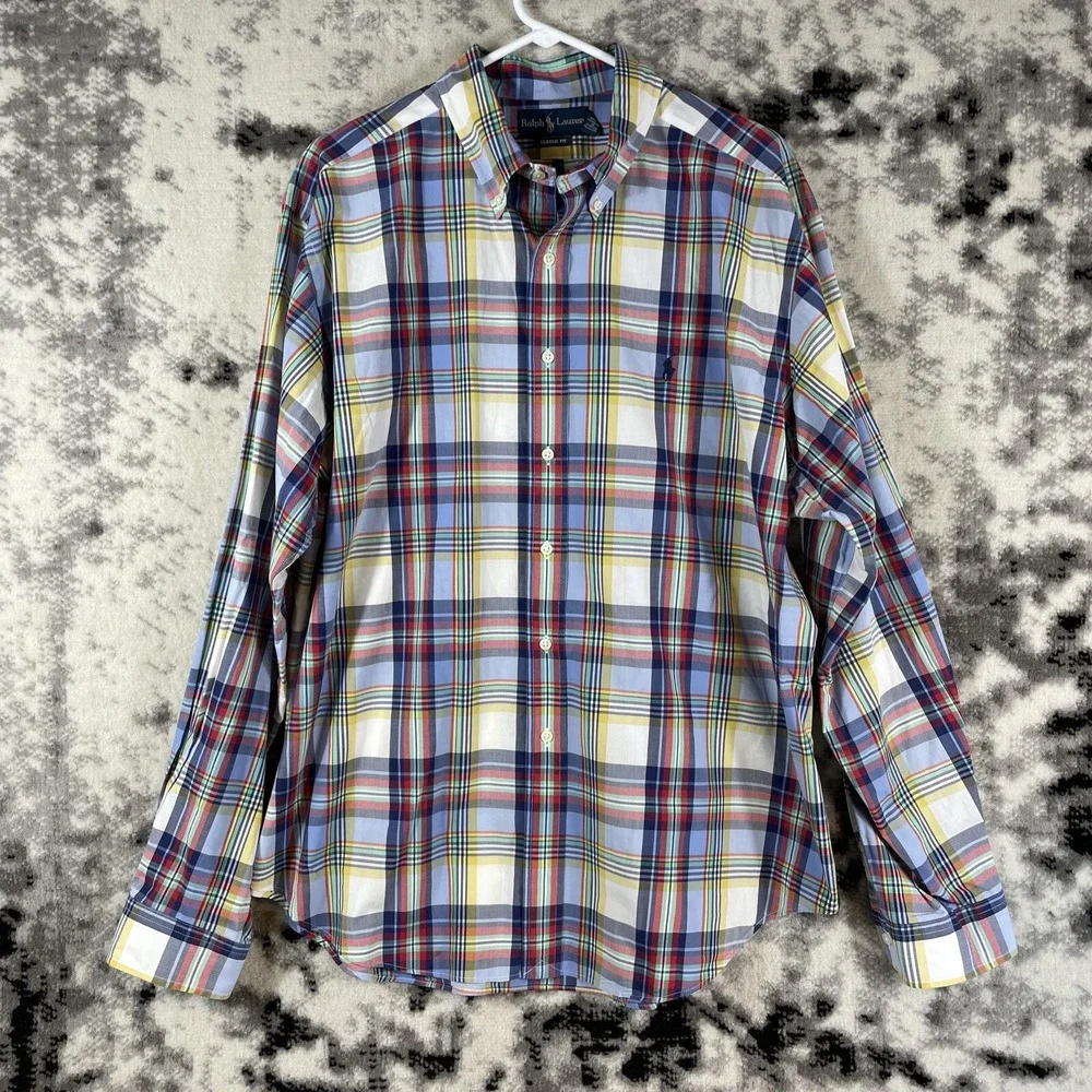 Vintage Polo Ralph Lauren Shirt Mens Size XXL Plaid Classic Fit Button Down‎
